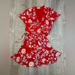 Lush Vibrant Red Ruffle Wrap Dress | Size XS